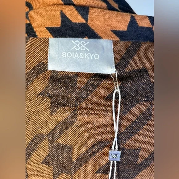 Soia & Kyo Miku Brown and Black Houndstooth Women's Scarf Wrap Coat, O/S, NWT